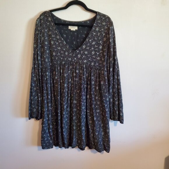 Denim & Supply Ralph Lauren Floral Print Babydoll V Neck Mini Dress Sz L - Picture 1 of 13